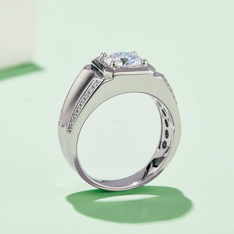 海波款S925银镀白金MoissaniteMen's Ring2ctD级